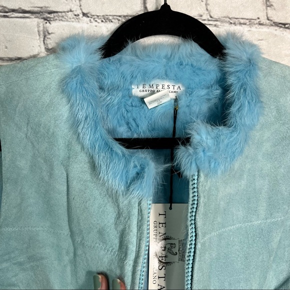 'NWT Vintage Designer Rabbit Fur Vest Genuine Leather Size Small - Picture 4 of 16